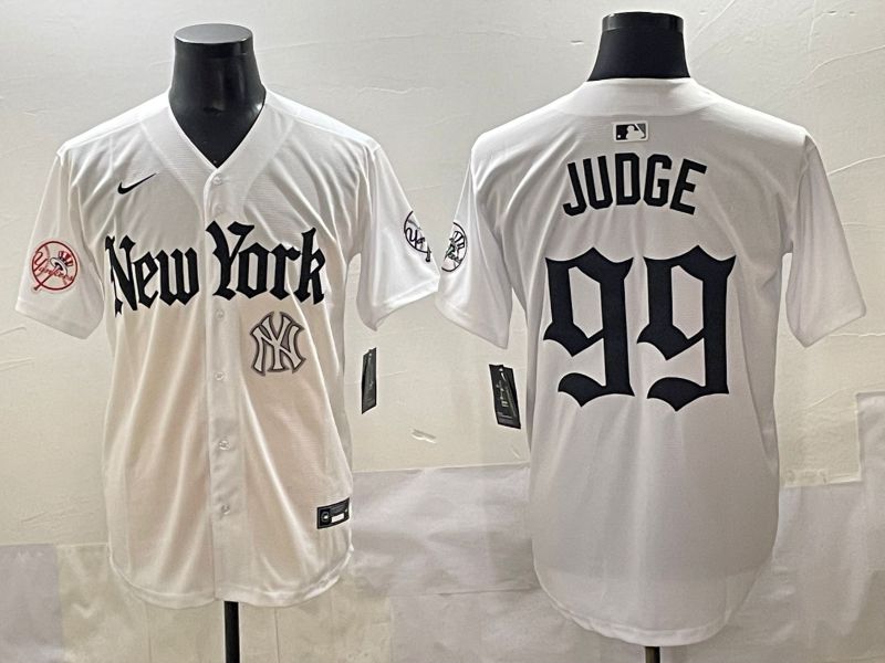 Men 2025 New York Yankees #99 Judge White Five generations Joint Name Nike MLB Jersey style 21